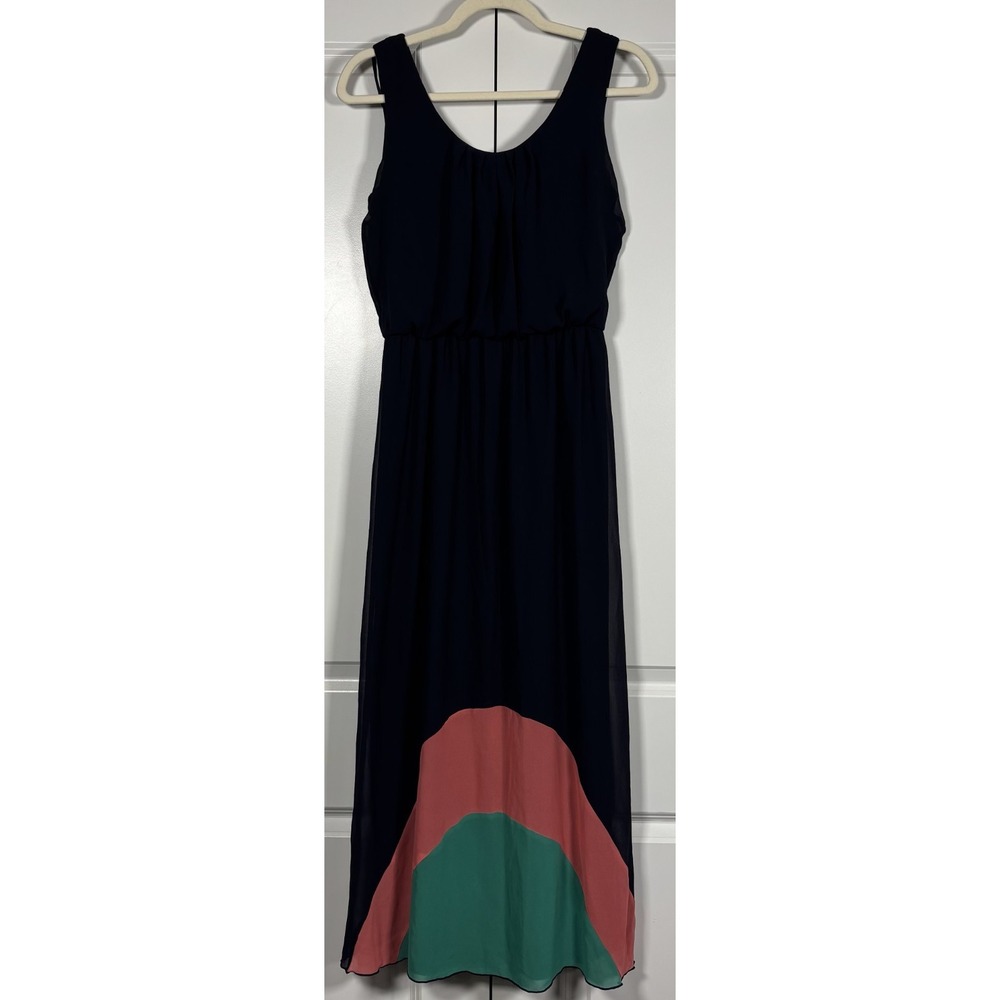 En Focus Studio Womens Maxi Dress Deep Navy Blue Sleeveless Colorblock Classic 8